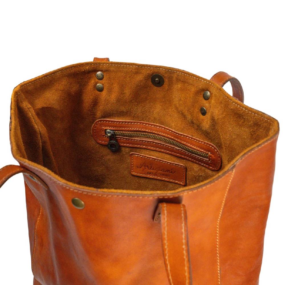Lartigiano Del Cuoio Shopping bag in pelle color cuoio realizzata a mano in Toscana Italy