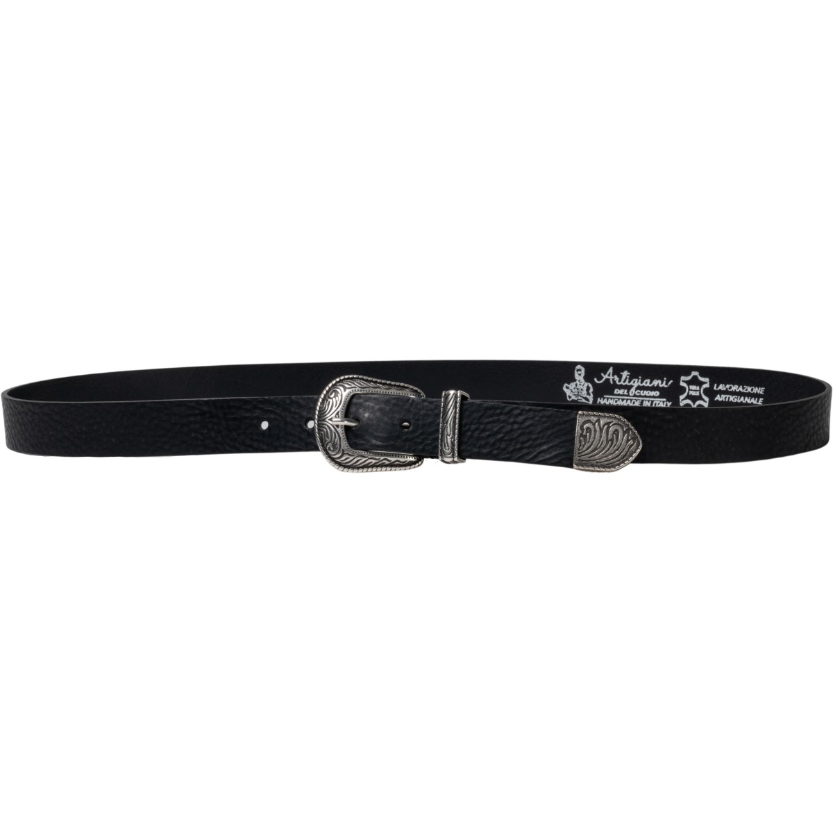 Lartigiano Del Cuoio Cintura western donna in pelle nero con puntale in metallo inciso Spedizione Gratuita