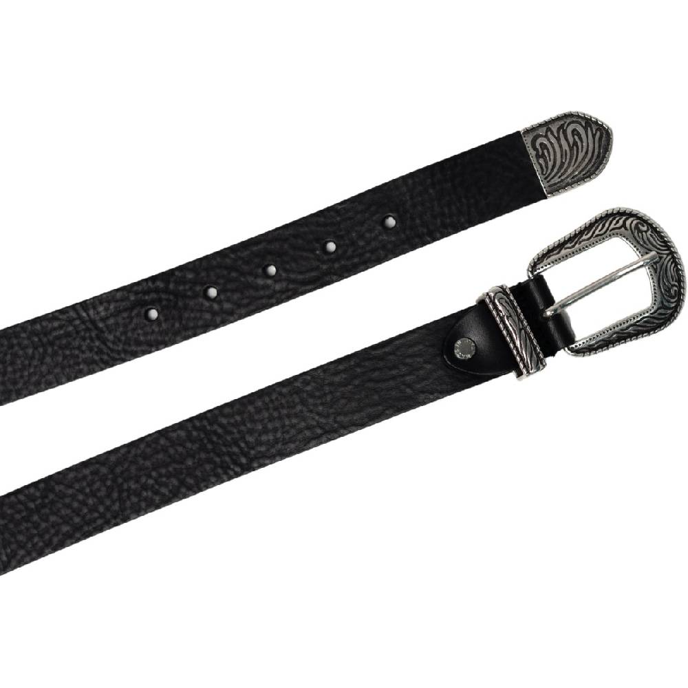Lartigiano Del Cuoio Cintura western donna in pelle nero con puntale in metallo inciso Spedizione Gratuita
