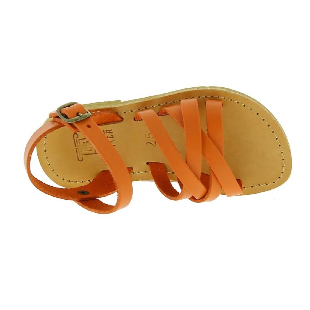 Lartigiano Del Cuoio Sandali intrecciati gladiatore da bambino in pelle di vitello arancione chiusura con fibbia Affare Del Giorno