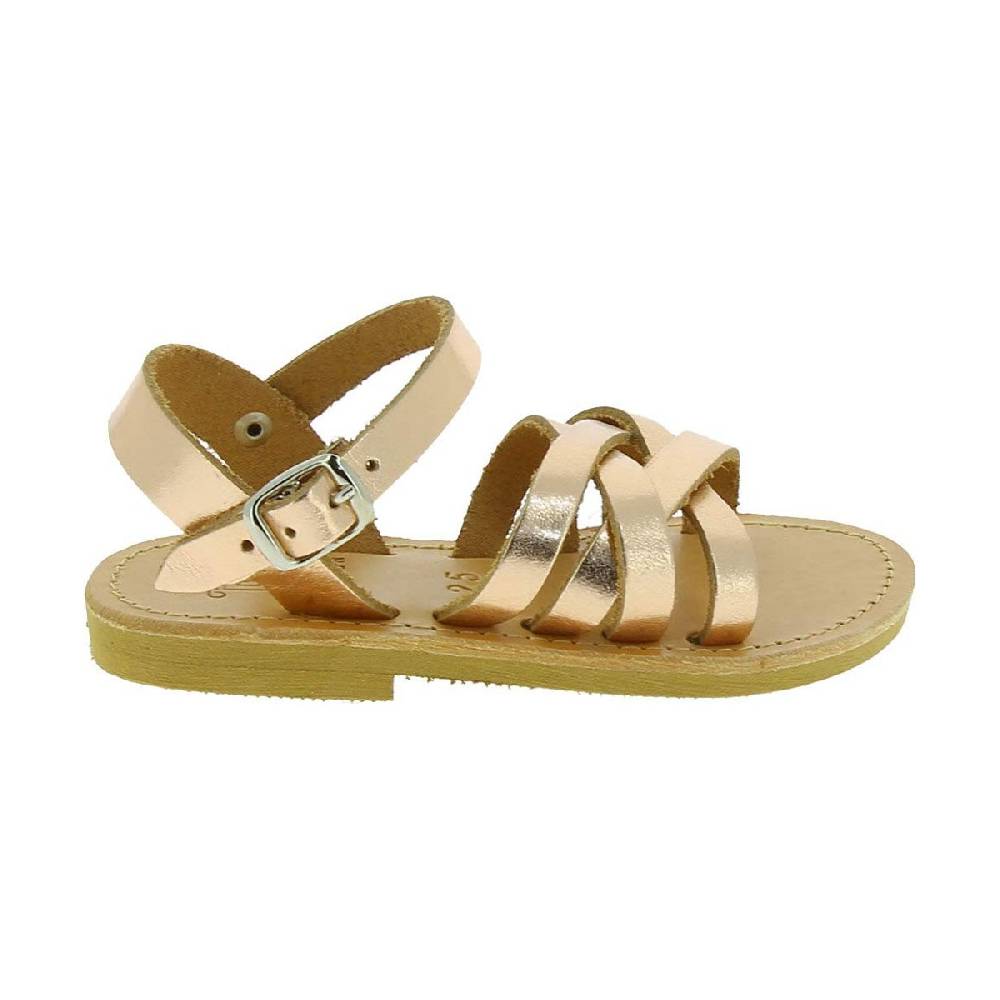 Lartigiano Del Cuoio Sandali intrecciati gladiatore da bambina in pelle di vitello laminata oro rosa chiusura con fibbia Convenienza
