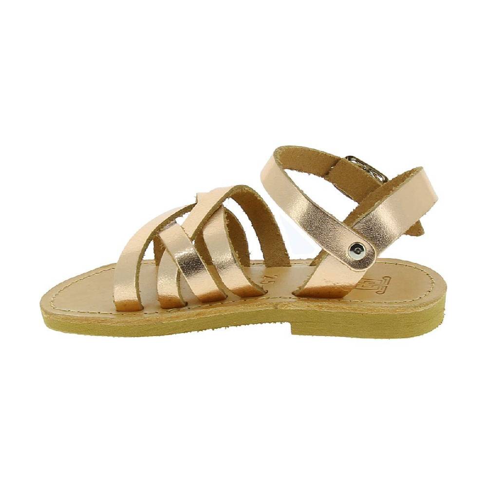 Lartigiano Del Cuoio Sandali intrecciati gladiatore da bambina in pelle di vitello laminata oro rosa chiusura con fibbia Convenienza