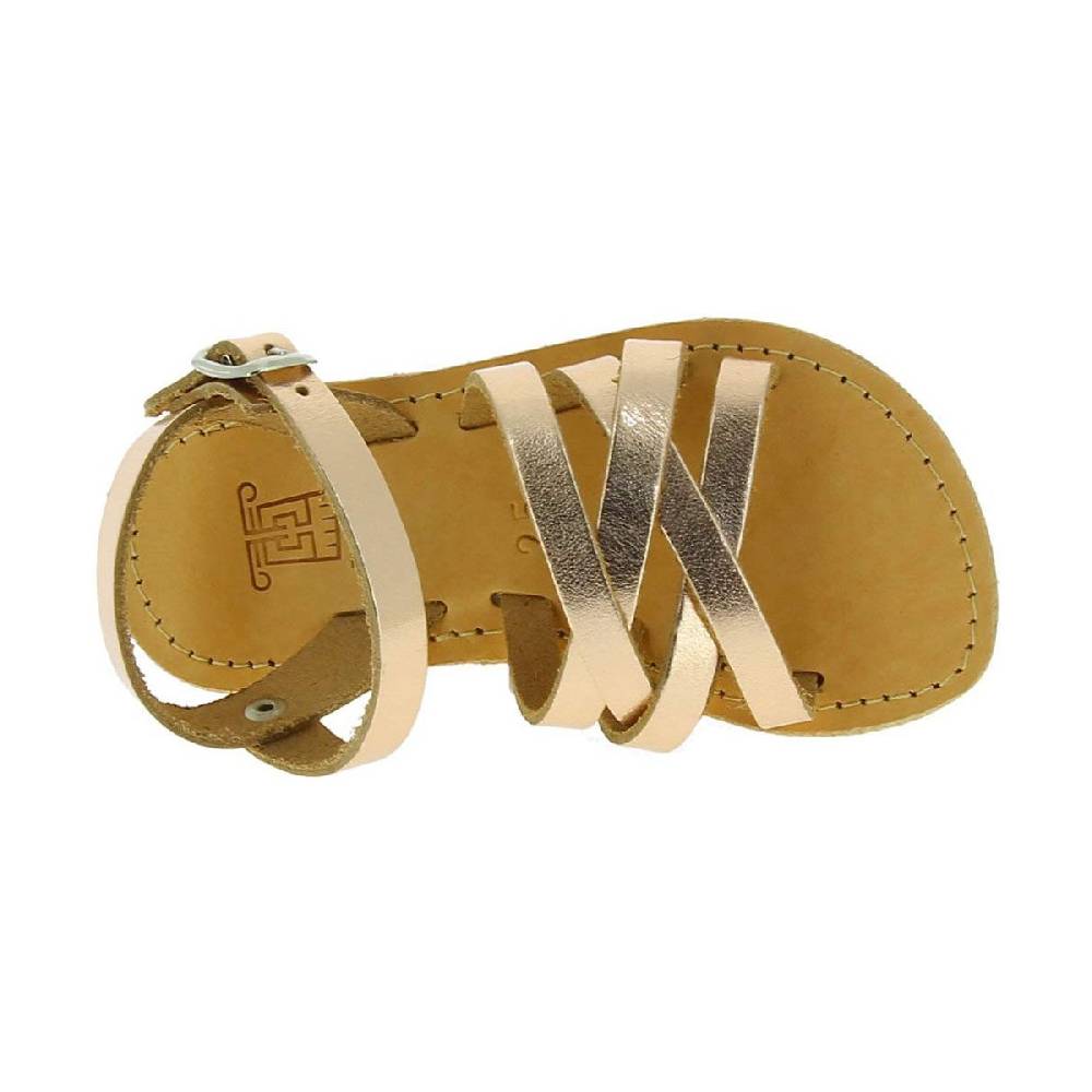Lartigiano Del Cuoio Sandali intrecciati gladiatore da bambina in pelle di vitello laminata oro rosa chiusura con fibbia Convenienza