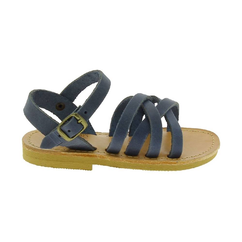 Lartigiano Del Cuoio Sandali intrecciati gladiatore da bambino in pelle nubuck blu chiusura con fibbia Novità