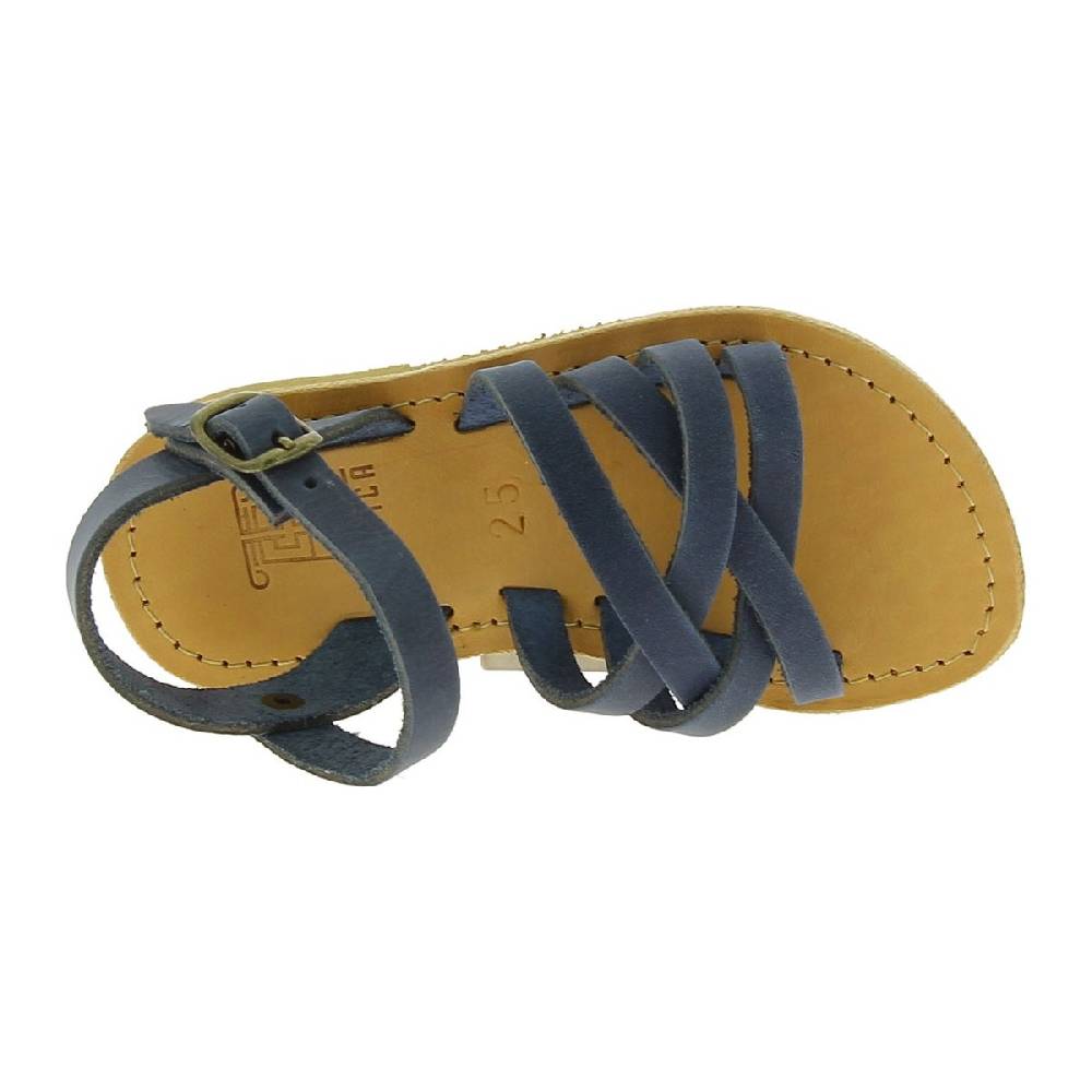 Lartigiano Del Cuoio Sandali intrecciati gladiatore da bambino in pelle nubuck blu chiusura con fibbia Novità