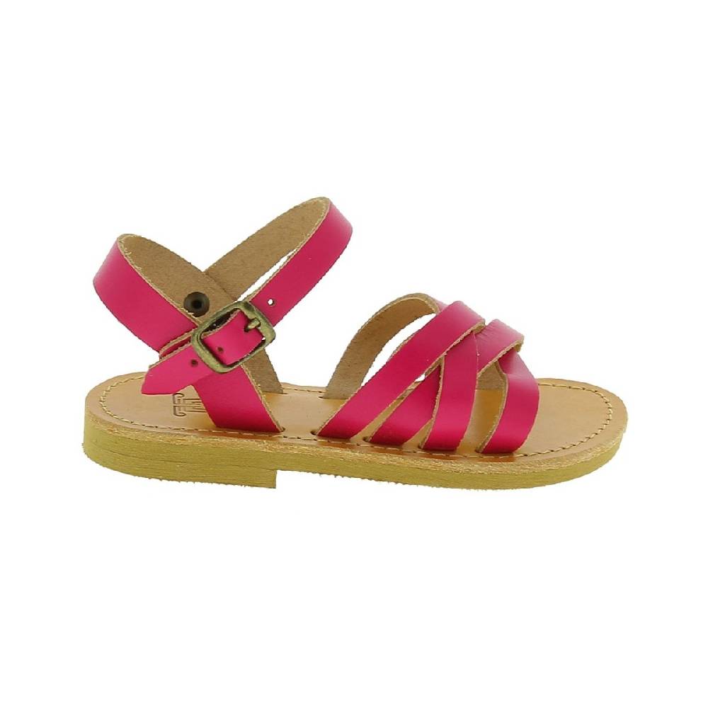 Lartigiano Del Cuoio Sandali intrecciati da bambina in pelle di vitello fucsia chiusura con fibbia Offerta