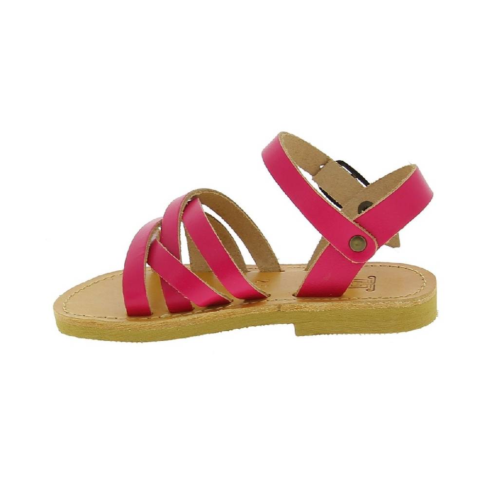 Lartigiano Del Cuoio Sandali intrecciati da bambina in pelle di vitello fucsia chiusura con fibbia Offerta