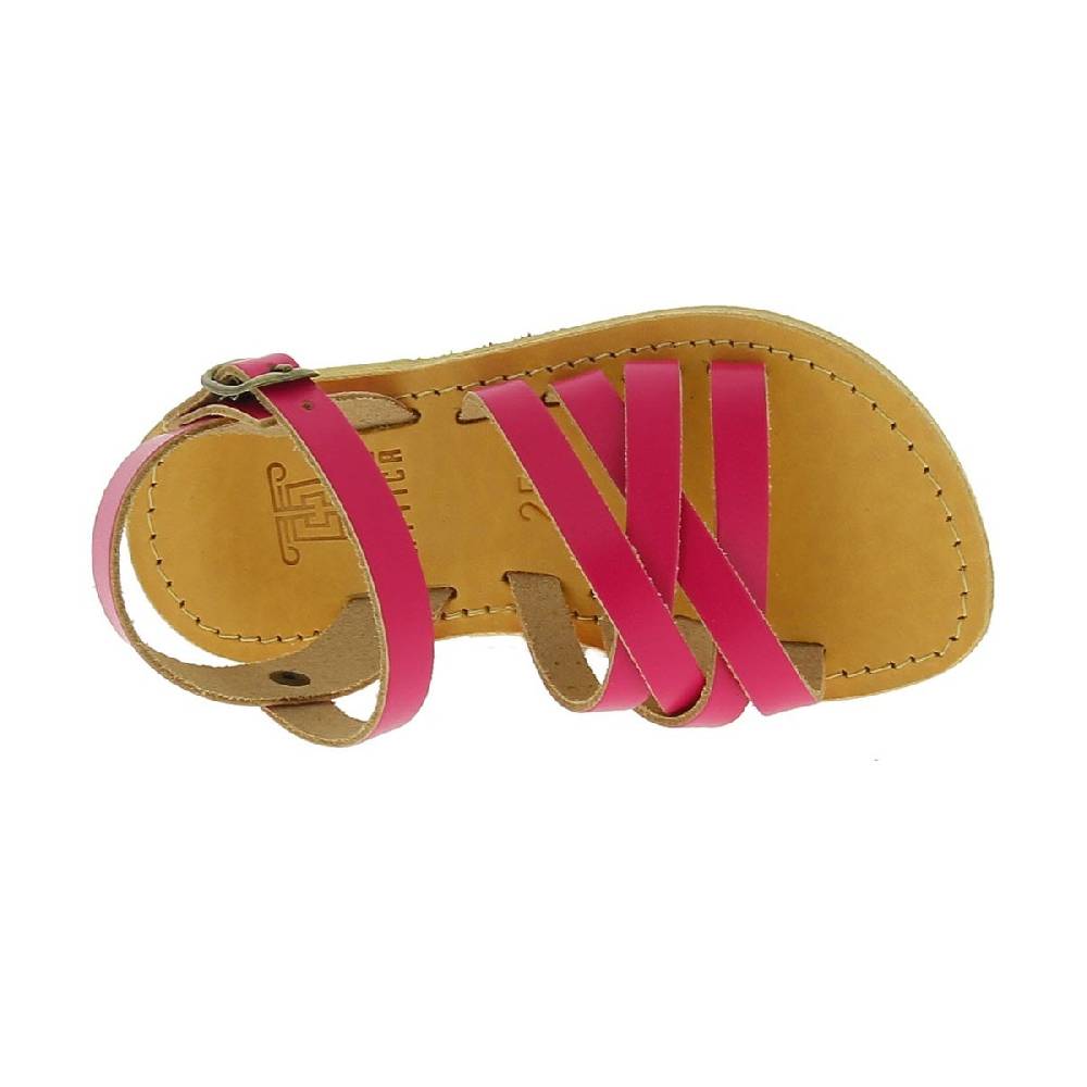 Lartigiano Del Cuoio Sandali intrecciati da bambina in pelle di vitello fucsia chiusura con fibbia Offerta