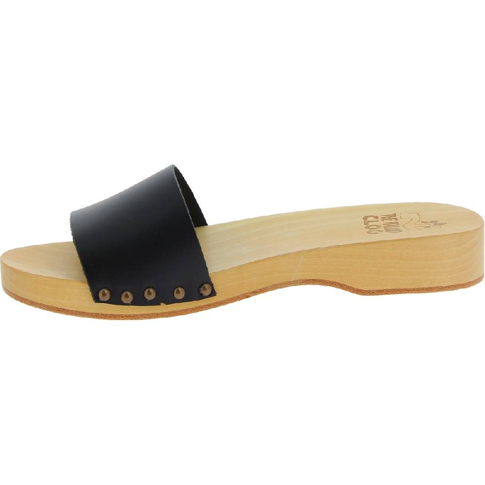 Lartigiano Del Cuoio Zoccoli in legno artigianali da uomo con fascia in pelle nera Saldi Di Fabbrica