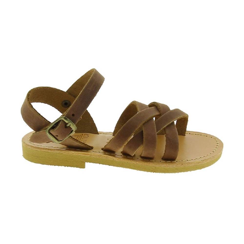 Lartigiano Del Cuoio Sandali intrecciati gladiatore da bambino in pelle nubuck marrone chiusura con fibbia Saldi Di Fabbrica
