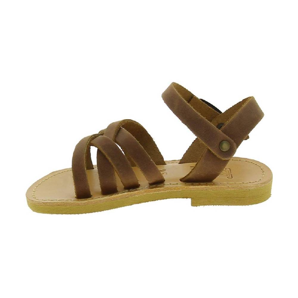 Lartigiano Del Cuoio Sandali intrecciati gladiatore da bambino in pelle nubuck marrone chiusura con fibbia Saldi Di Fabbrica