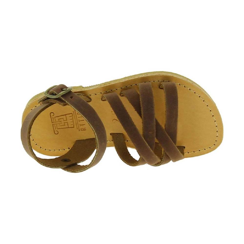 Lartigiano Del Cuoio Sandali intrecciati gladiatore da bambino in pelle nubuck marrone chiusura con fibbia Saldi Di Fabbrica