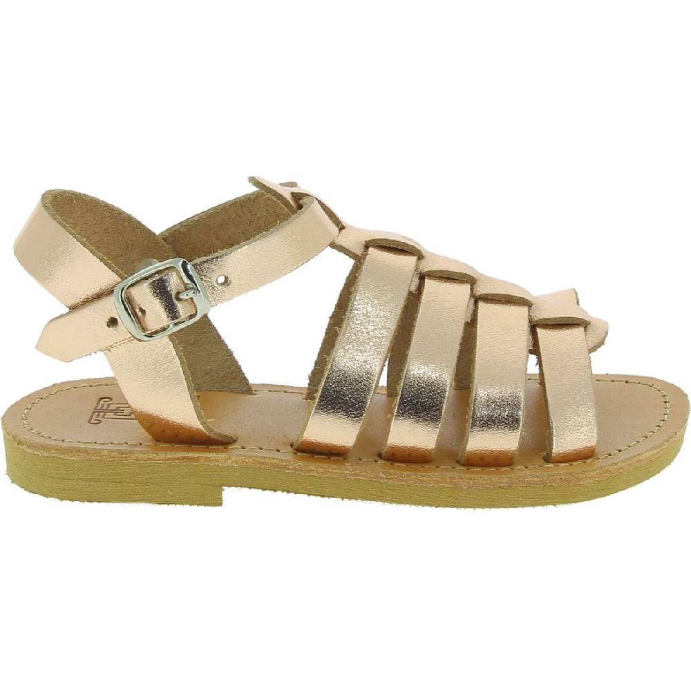 Lartigiano Del Cuoio Sandali gladiatore da bambina in pelle di vitello laminata oro rosa chiusura con fibbia Vendite Flash
