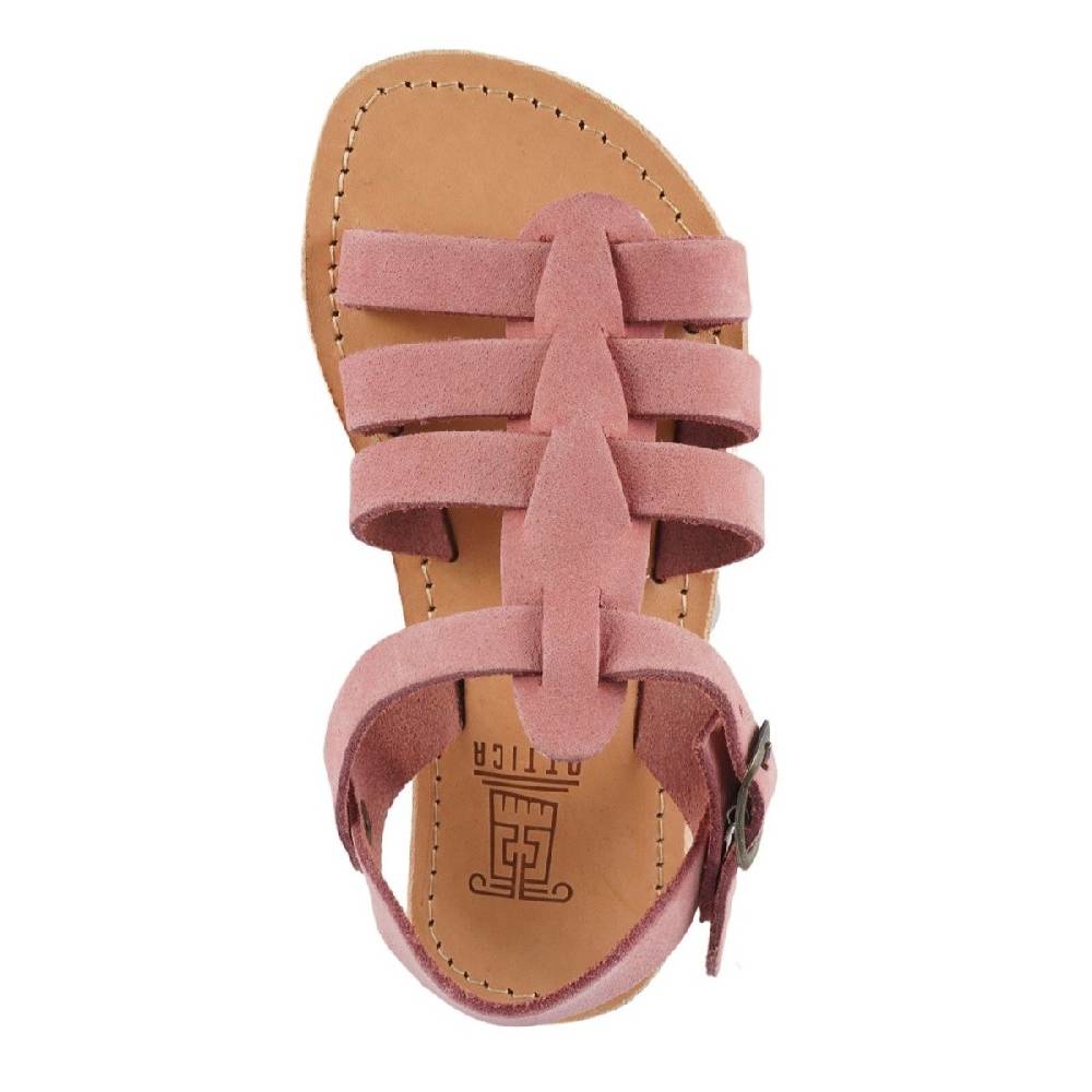 Lartigiano Del Cuoio Sandalo da bambina in morbida pelle nubuck rosa chiusura con fibbia In Saldo