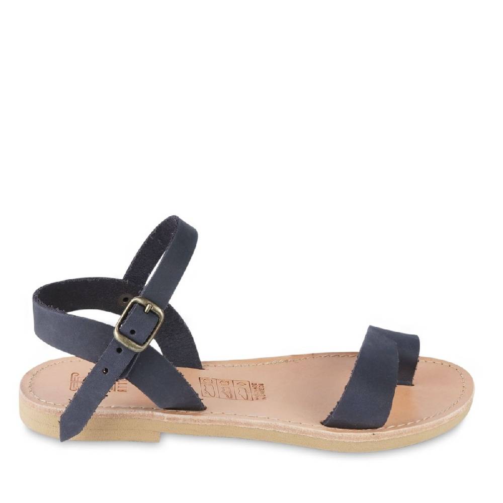 Lartigiano Del Cuoio Sandali infradito da bambino in pelle nubuk blu chiusura con fibbia Italy