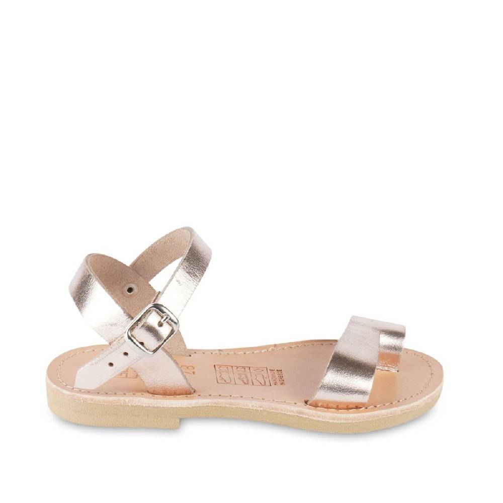 Lartigiano Del Cuoio Sandali infradito da bambina in pelle di vitello oro rosa chiusura con fibbia In Linea