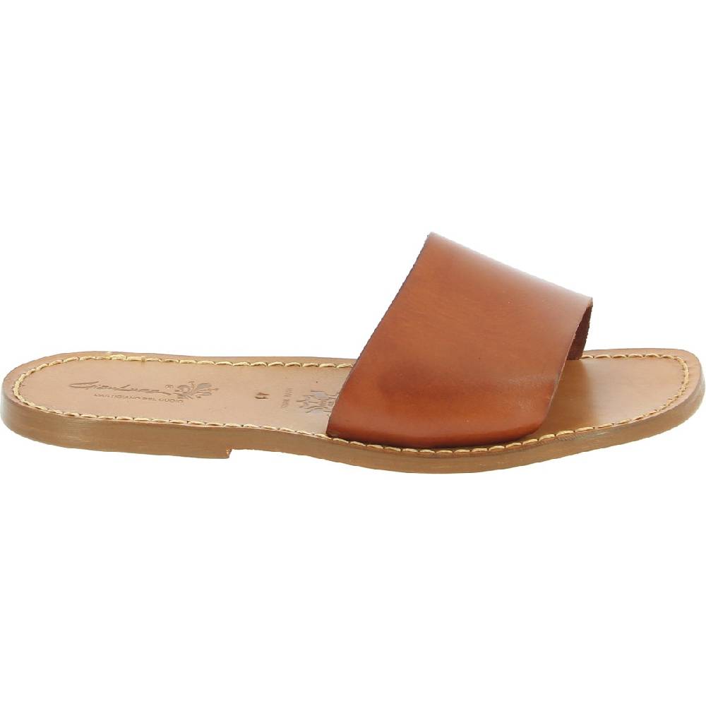 Lartigiano Del Cuoio Ciabatte da uomo in pelle di vitello color cuoio artigianali Nuovo