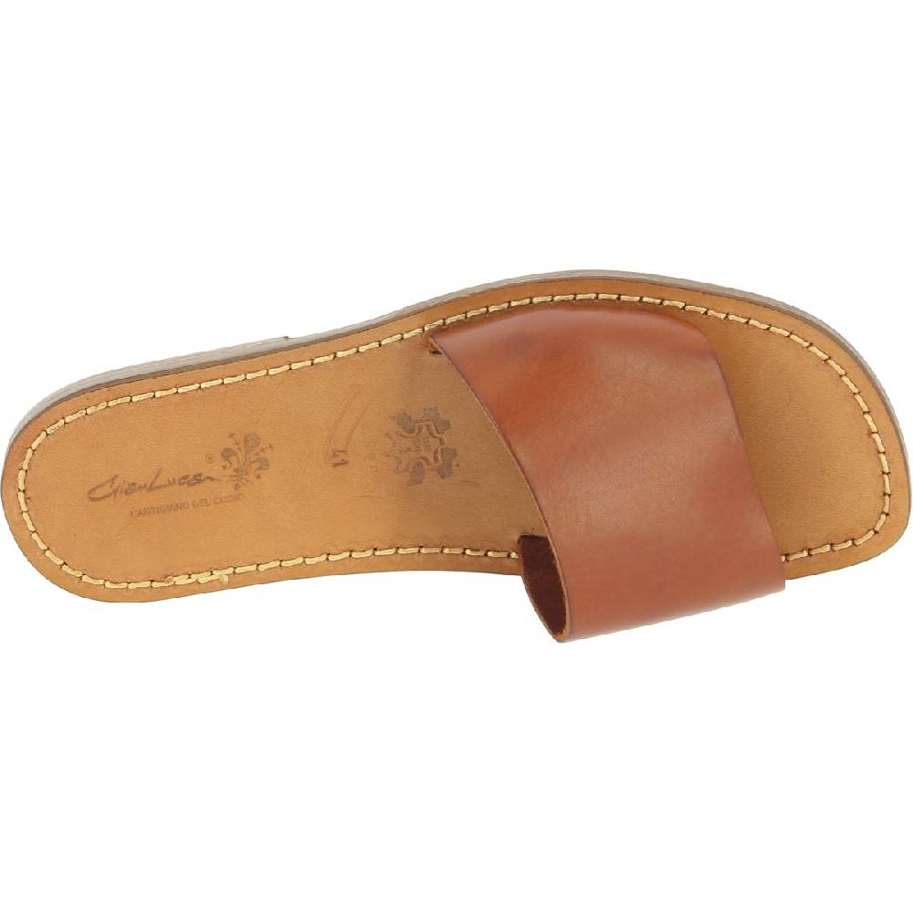 Lartigiano Del Cuoio Ciabatte da uomo in pelle di vitello color cuoio artigianali Nuovo