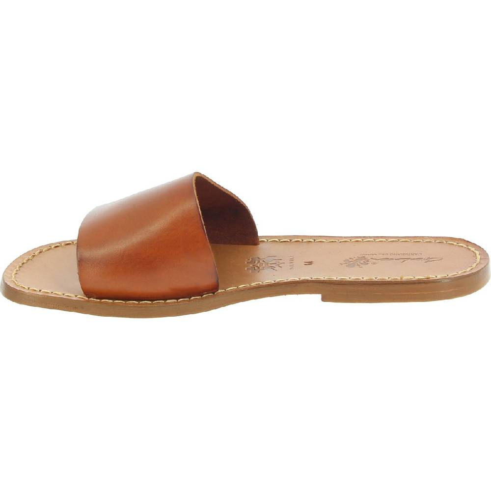Lartigiano Del Cuoio Ciabatte da uomo in pelle di vitello color cuoio artigianali Nuovo