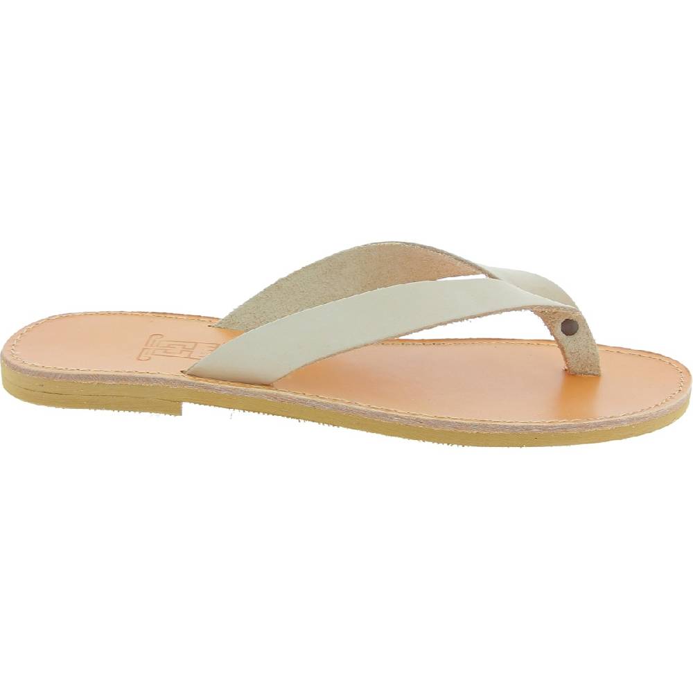 Lartigiano Del Cuoio Sandali infradito slip-on da uomo in pelle nabuk bianco sporco fatti a mano Pezzi Unici