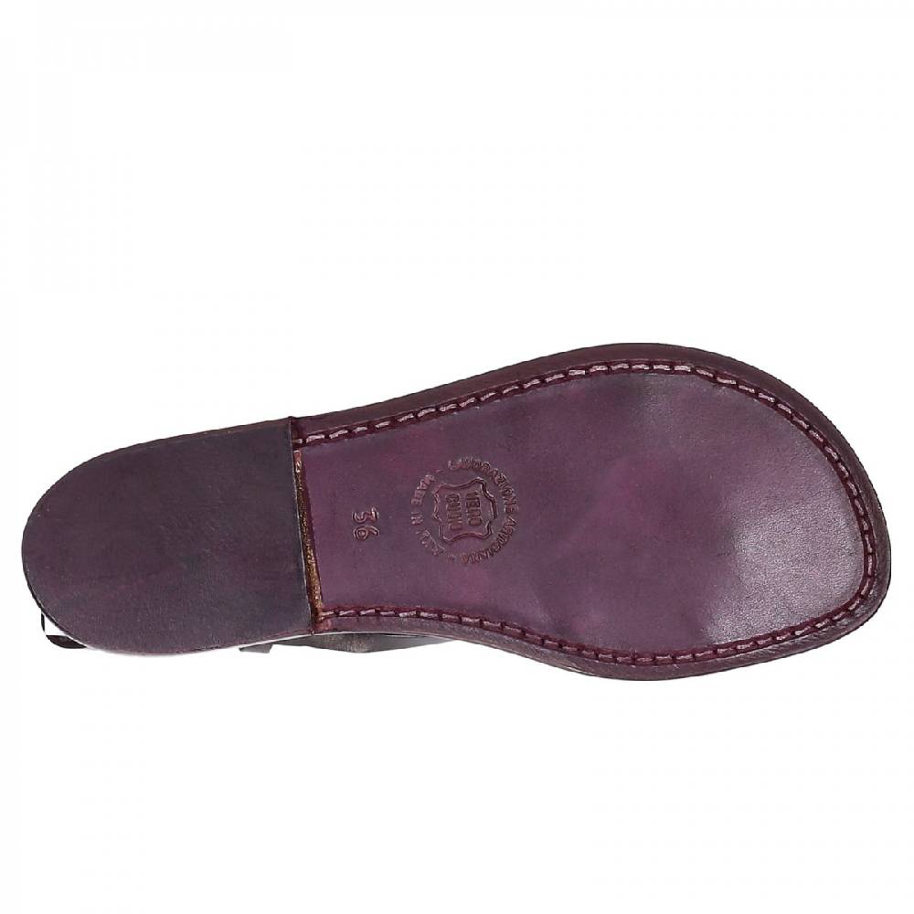 Lartigiano Del Cuoio Sandali cuoio artigianali donna in pelle color prugna Soddisfazione Garantita