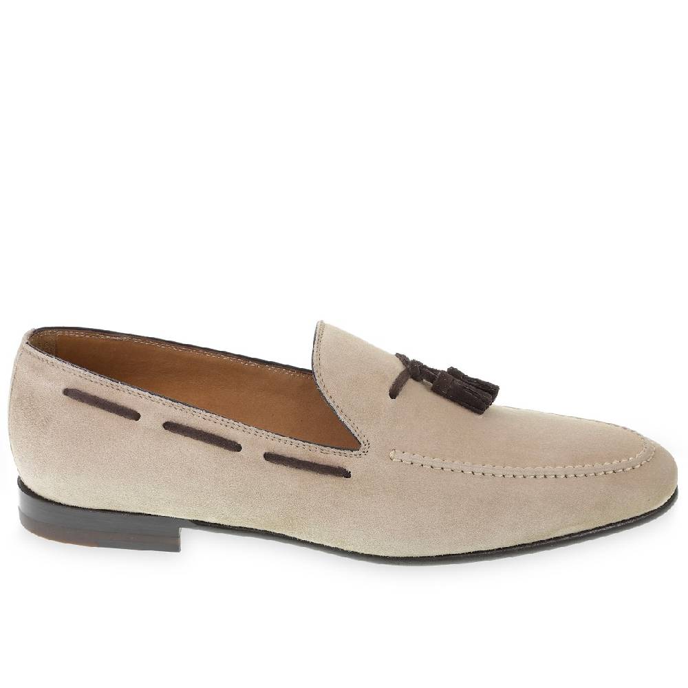 Lartigiano Del Cuoio Mocassino con nappine in pelle di camoscio beige fatto a mano da Fratelli Borgioli Convenienza