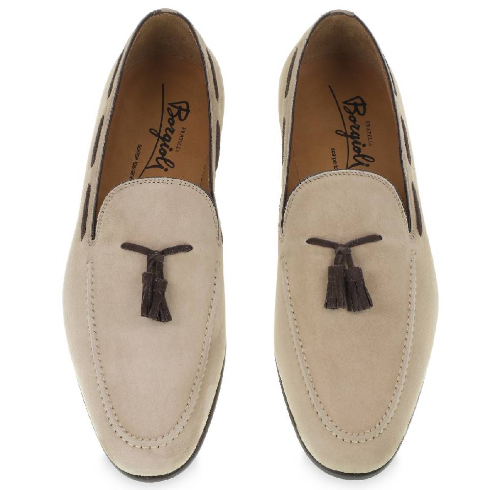 Lartigiano Del Cuoio Mocassino con nappine in pelle di camoscio beige fatto a mano da Fratelli Borgioli Convenienza