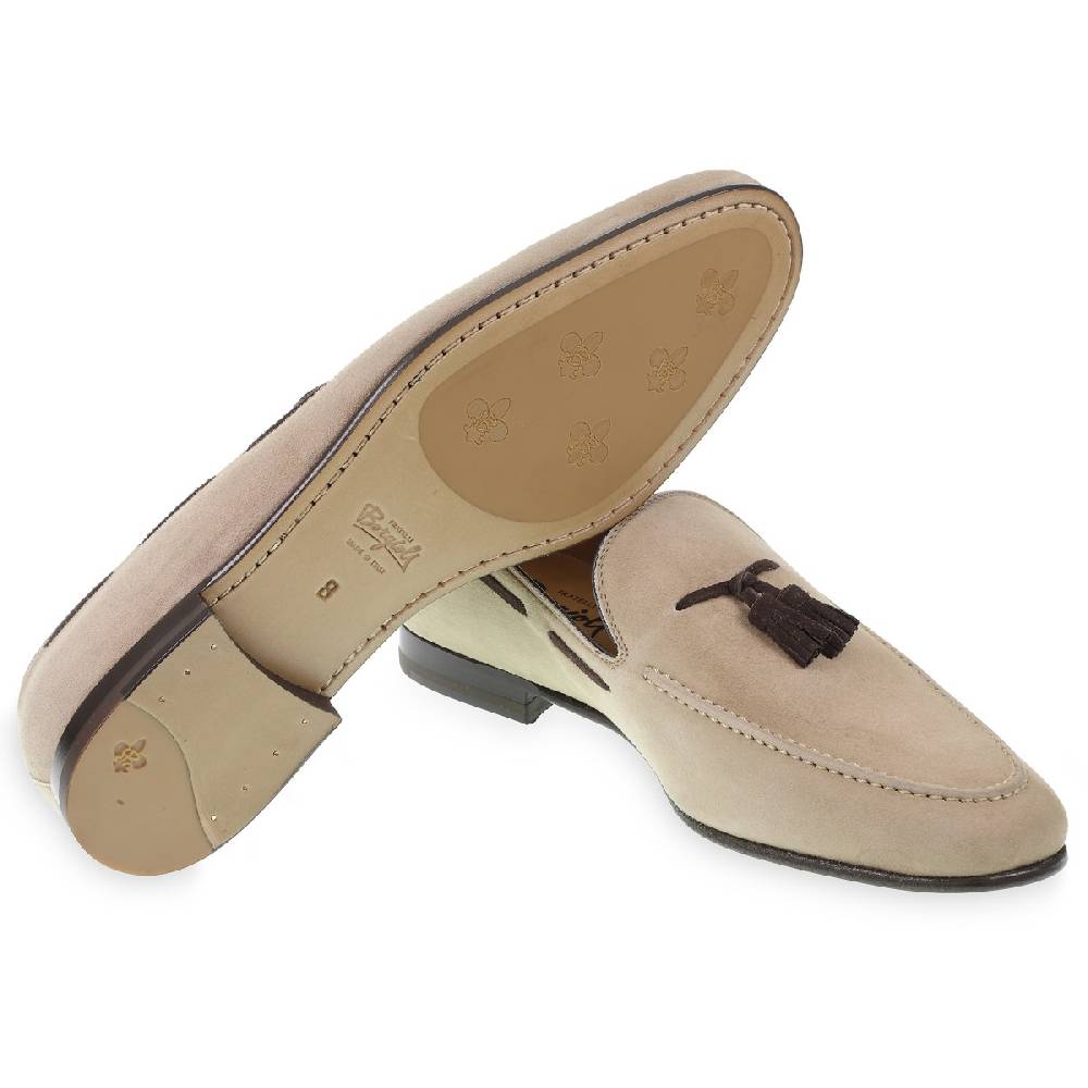 Lartigiano Del Cuoio Mocassino con nappine in pelle di camoscio beige fatto a mano da Fratelli Borgioli Convenienza
