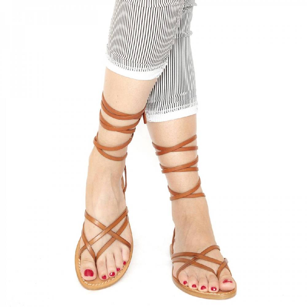 Lartigiano Del Cuoio Sandali alla schiava donna artigianali in pelle color cuoio antico Online