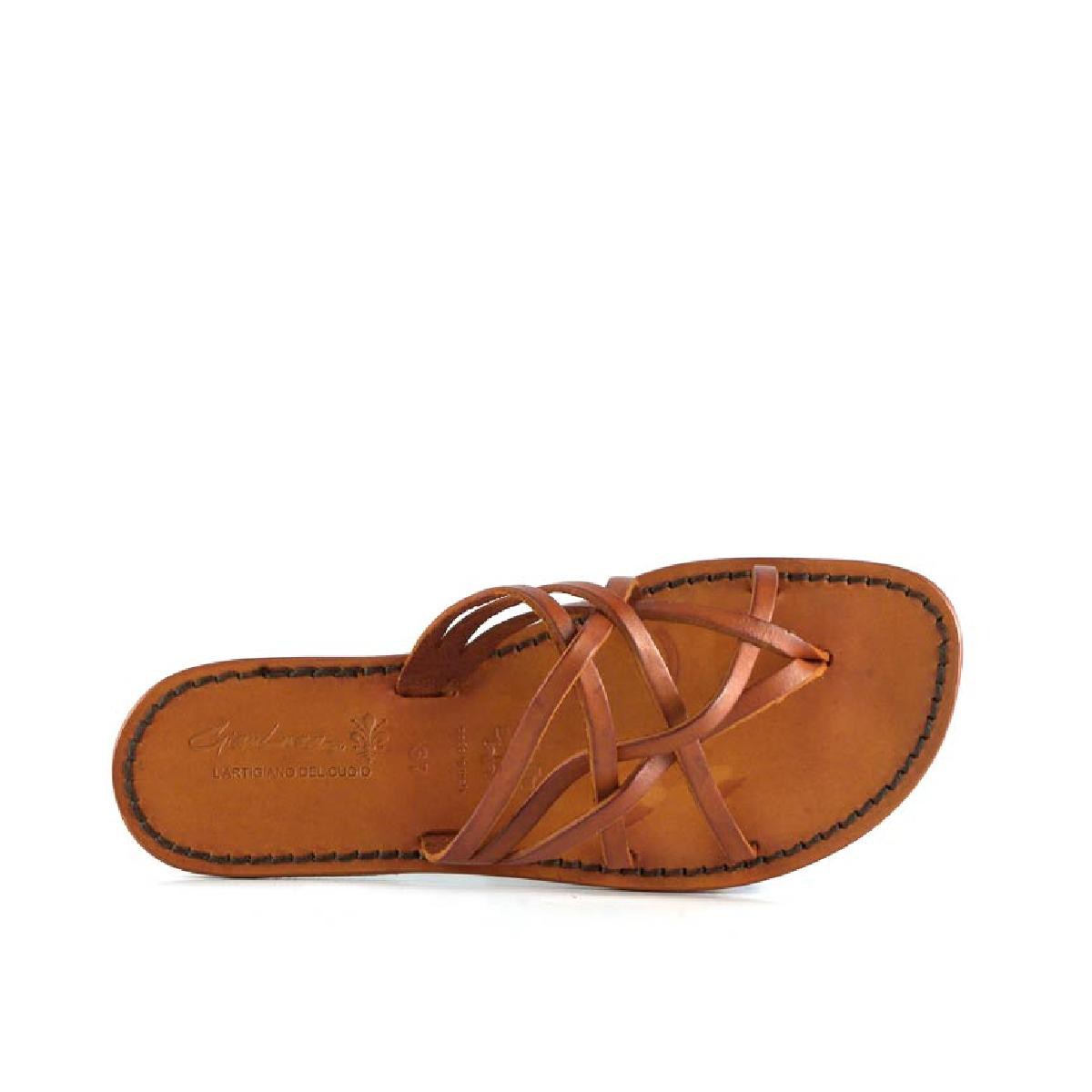 Lartigiano Del Cuoio Infradito intrecciati da donna fatti a mano in pelle arancio con suola in cuoio Offerte
