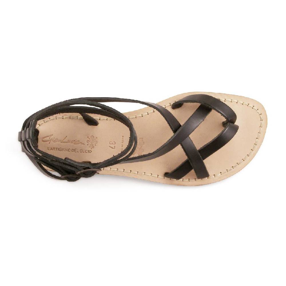 Lartigiano Del Cuoio Sandali gladiatore da donna in pelle nero fatti a mano I Più Venduti