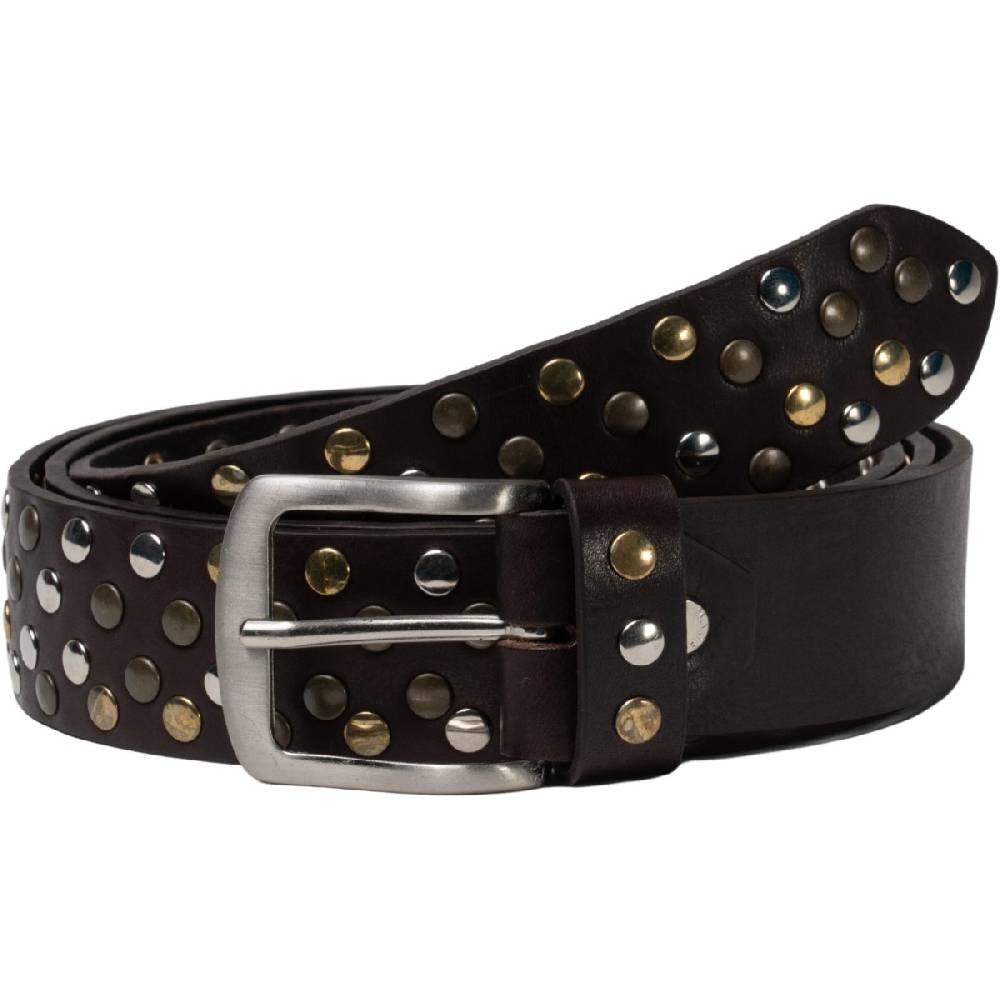Lartigiano Del Cuoio Cintura borchiata in pelle marrone scuro di 3,5 cm unisex In Saldo