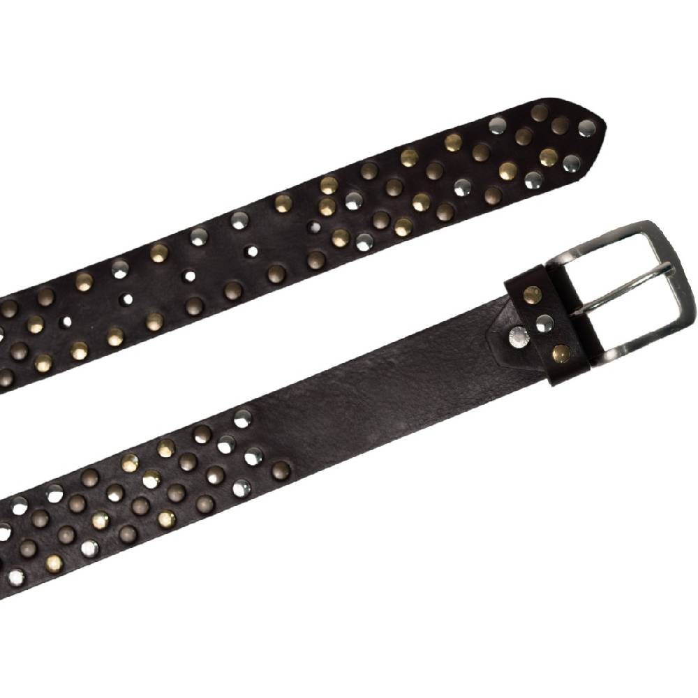 Lartigiano Del Cuoio Cintura borchiata in pelle marrone scuro di 3,5 cm unisex In Saldo