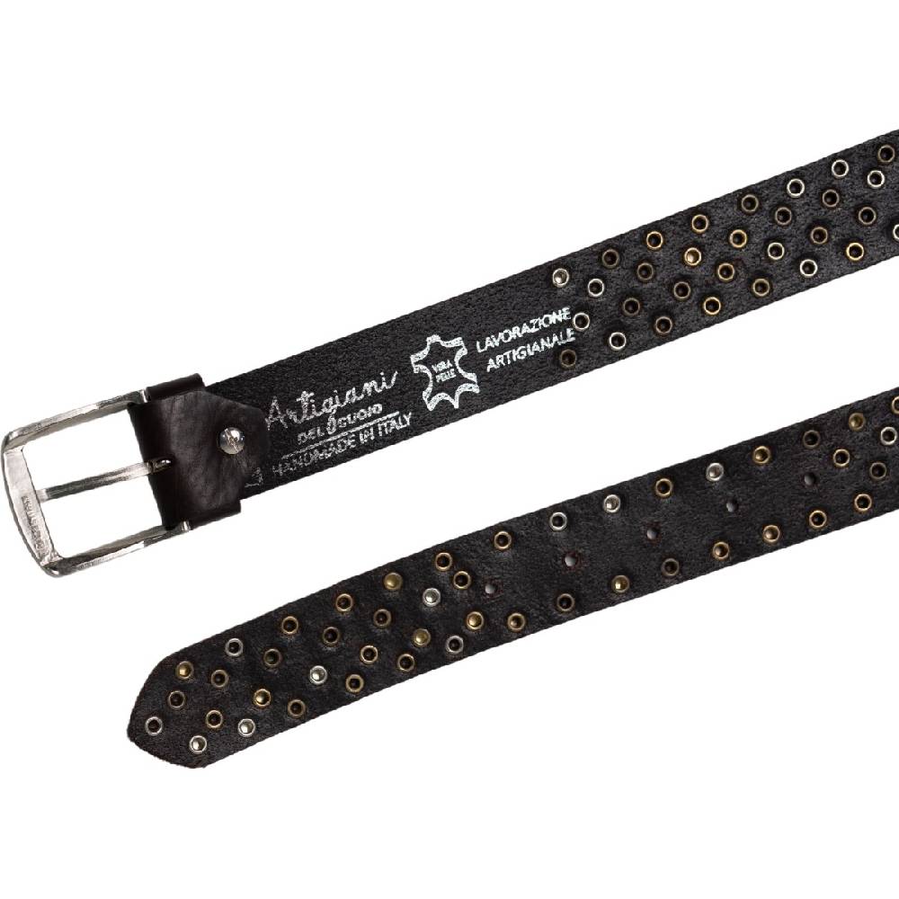 Lartigiano Del Cuoio Cintura borchiata in pelle marrone scuro di 3,5 cm unisex In Saldo