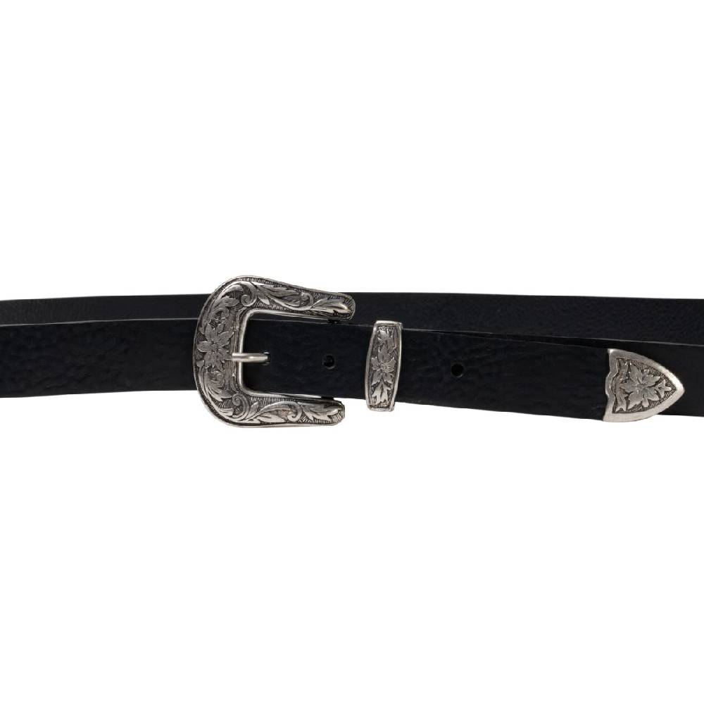 Lartigiano Del Cuoio Cintura western donna in pelle nera con fibbia in metallo Italy
