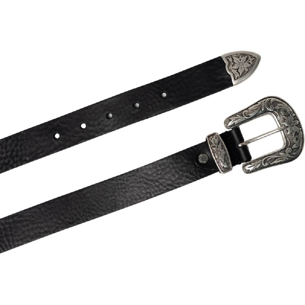 Lartigiano Del Cuoio Cintura western donna in pelle nera con fibbia in metallo Italy