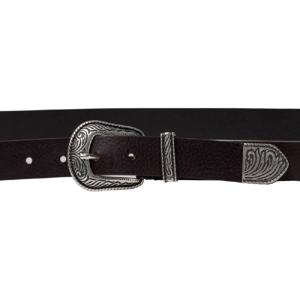 Lartigiano Del Cuoio Cintura western donna in pelle marrone con puntale in metallo inciso Negozi Online
