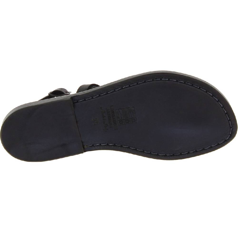 Lartigiano Del Cuoio Sandalo infradito da donna in pelle nero artigianali In Vendita