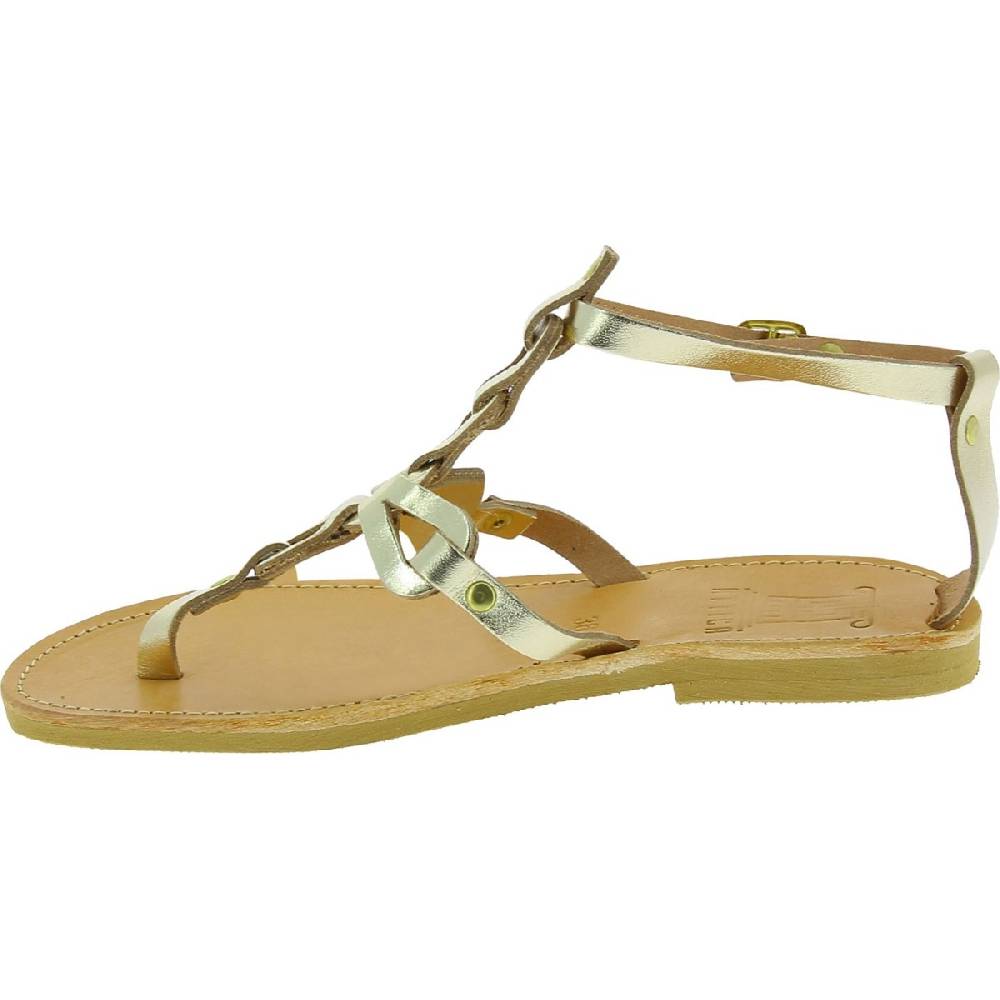 Lartigiano Del Cuoio Sandali infradito da donna con lacci incrociati fatti a mano in pelle di vitello laminata oro Offerte