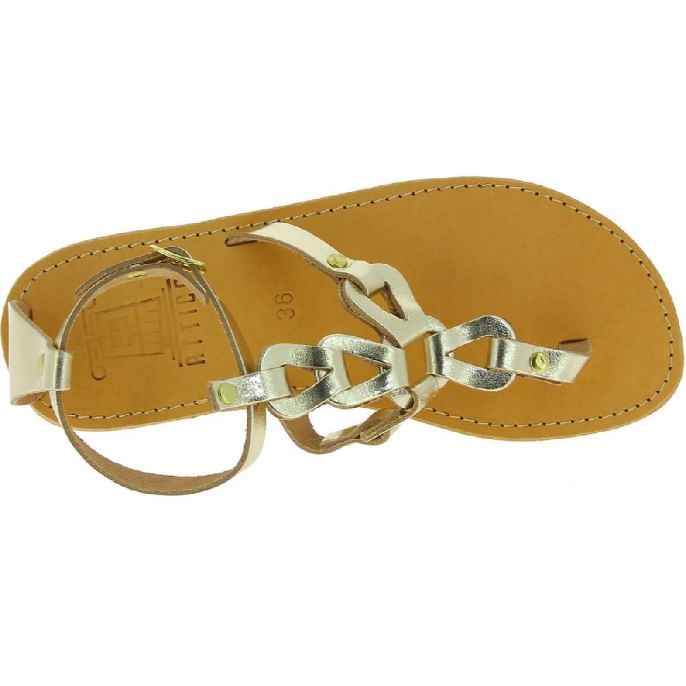 Lartigiano Del Cuoio Sandali infradito da donna con lacci incrociati fatti a mano in pelle di vitello laminata oro Offerte