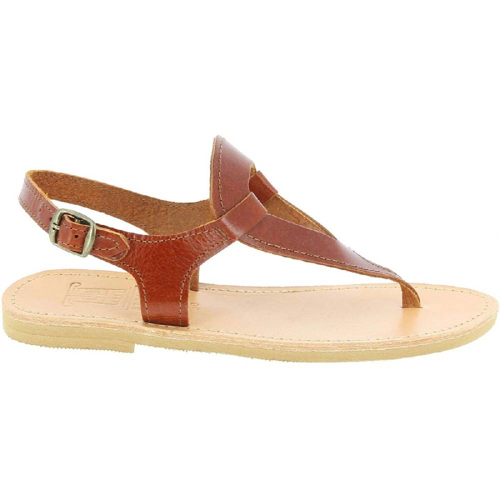 Lartigiano Del Cuoio Sandali infradito a goccia da donna fatti a mano in pelle di vitello marrone Vendita Calda