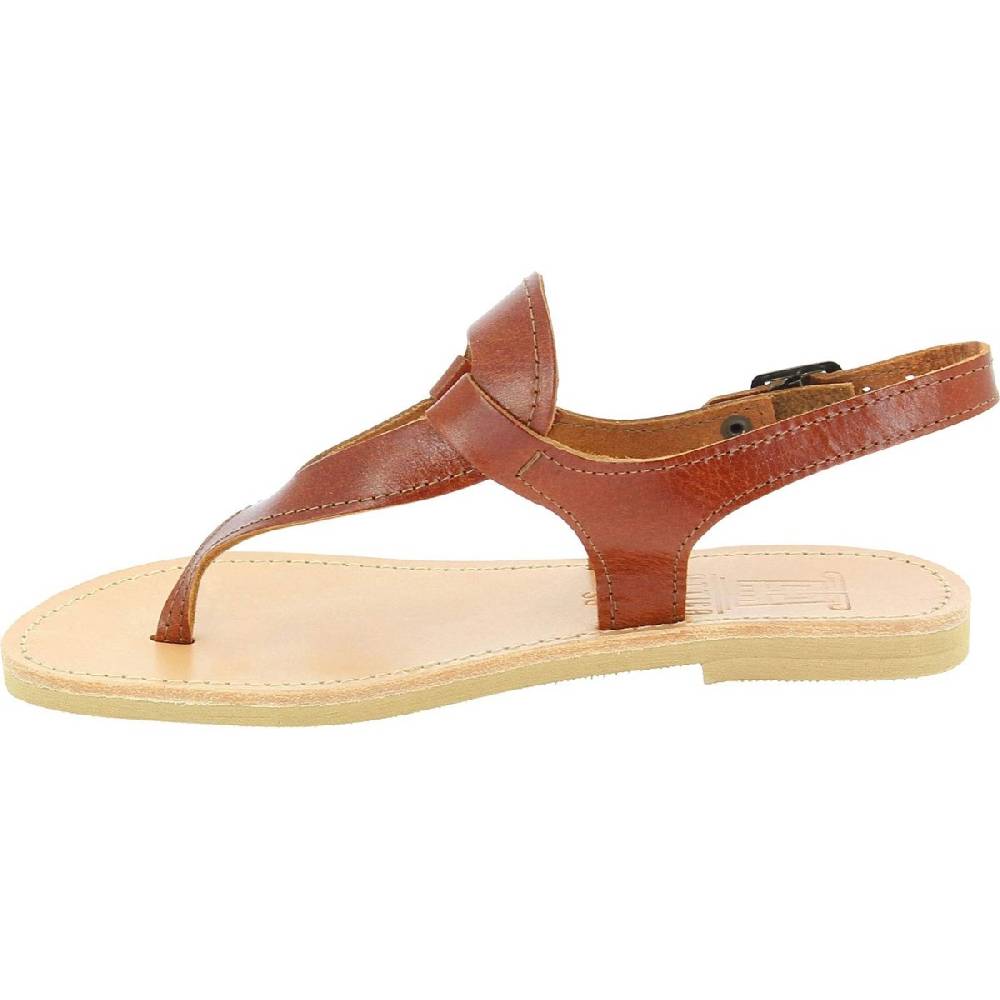 Lartigiano Del Cuoio Sandali infradito a goccia da donna fatti a mano in pelle di vitello marrone Vendita Calda