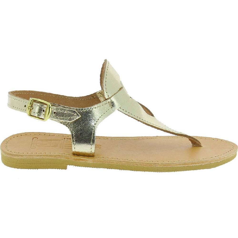 Lartigiano Del Cuoio Sandali infradito a goccia da donna fatti a mano in pelle di vitello laminata oro Saldi Di Fabbrica