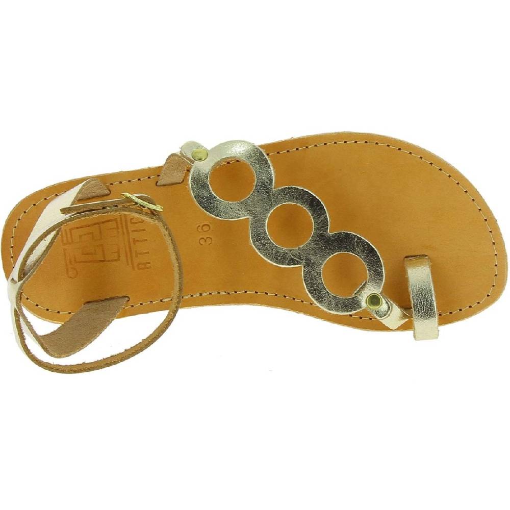 Lartigiano Del Cuoio Sandali infradito a cerchi da donna fatti a mano in pelle di vitello laminata oro Negozio