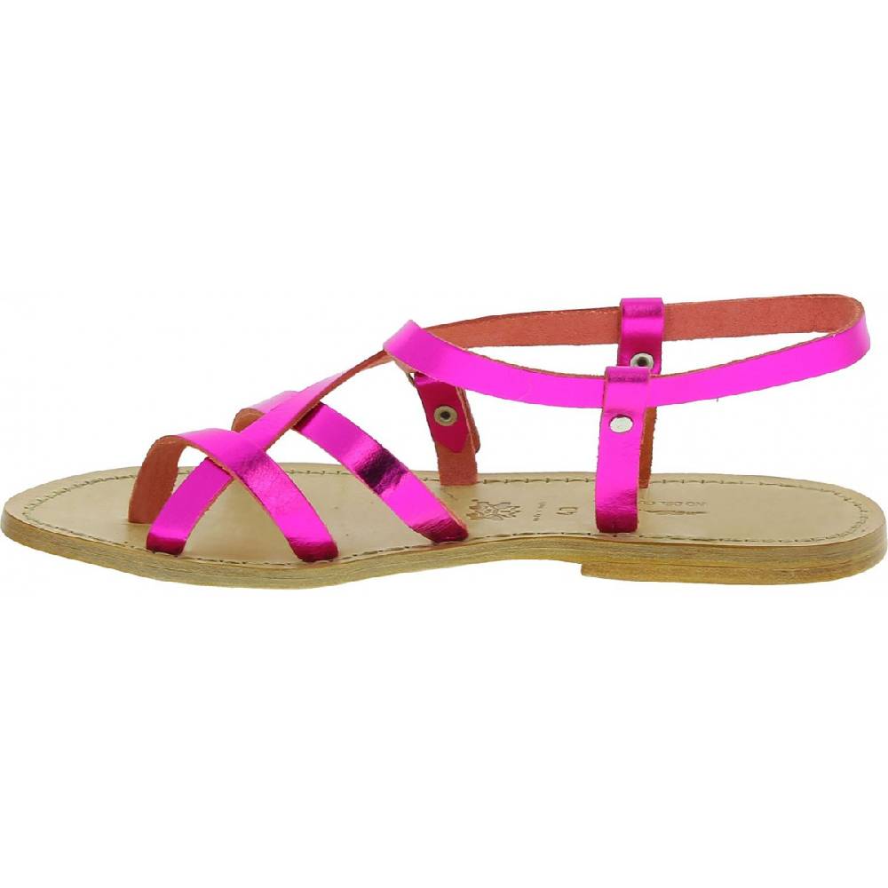Lartigiano Del Cuoio Sandali bassi alla schiava fatti a mano in pelle laminata fucsia Saldi