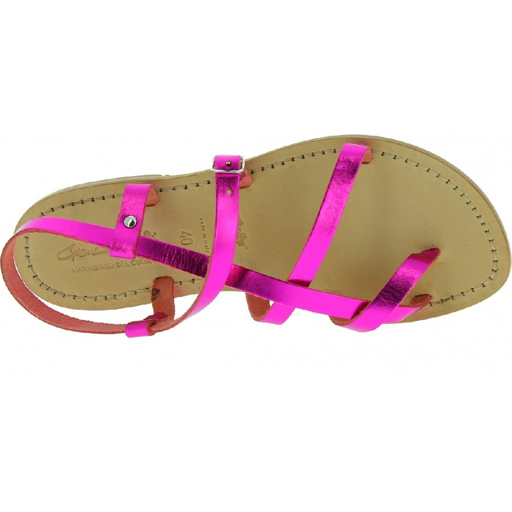 Lartigiano Del Cuoio Sandali bassi alla schiava fatti a mano in pelle laminata fucsia Saldi