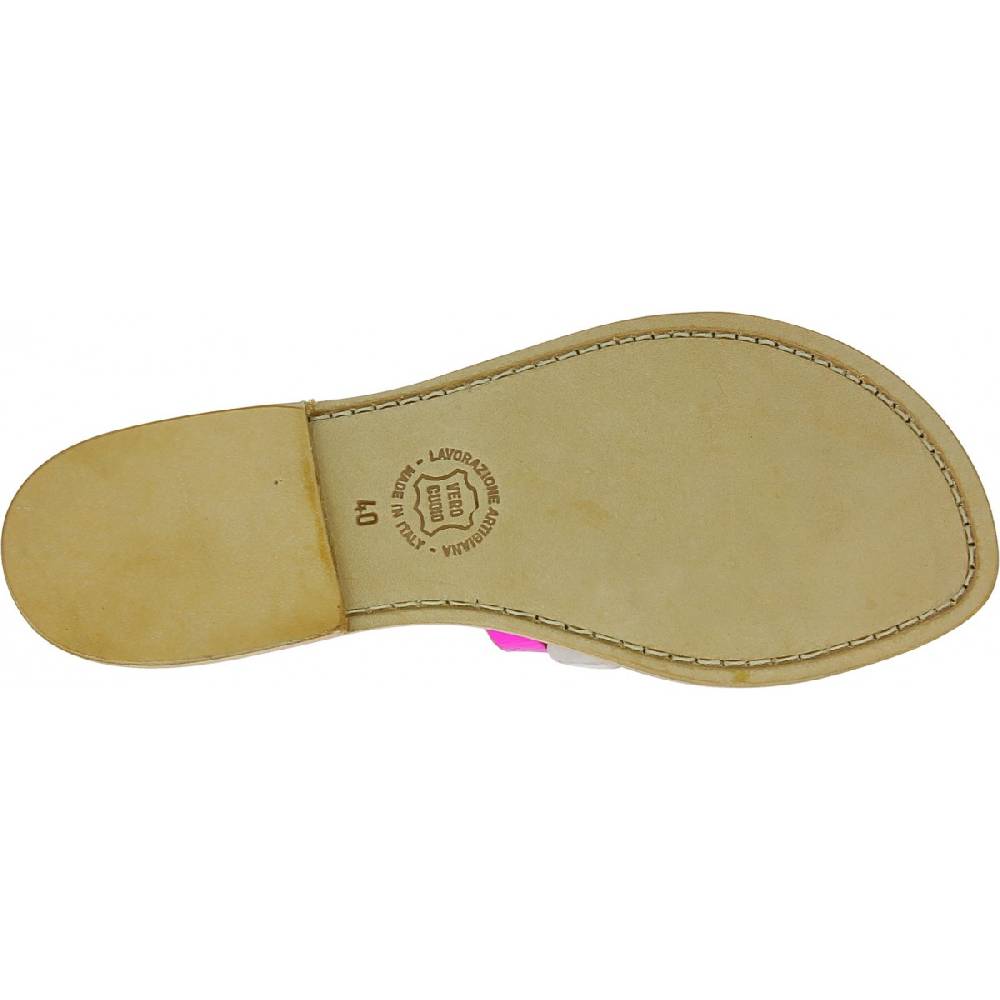 Lartigiano Del Cuoio Sandali bassi alla schiava fatti a mano in pelle laminata fucsia Saldi