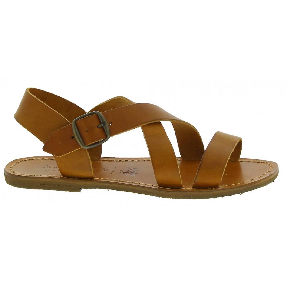 Lartigiano Del Cuoio Sandali alla francescana donna in pelle color cuoio artigianali Consegna Veloce