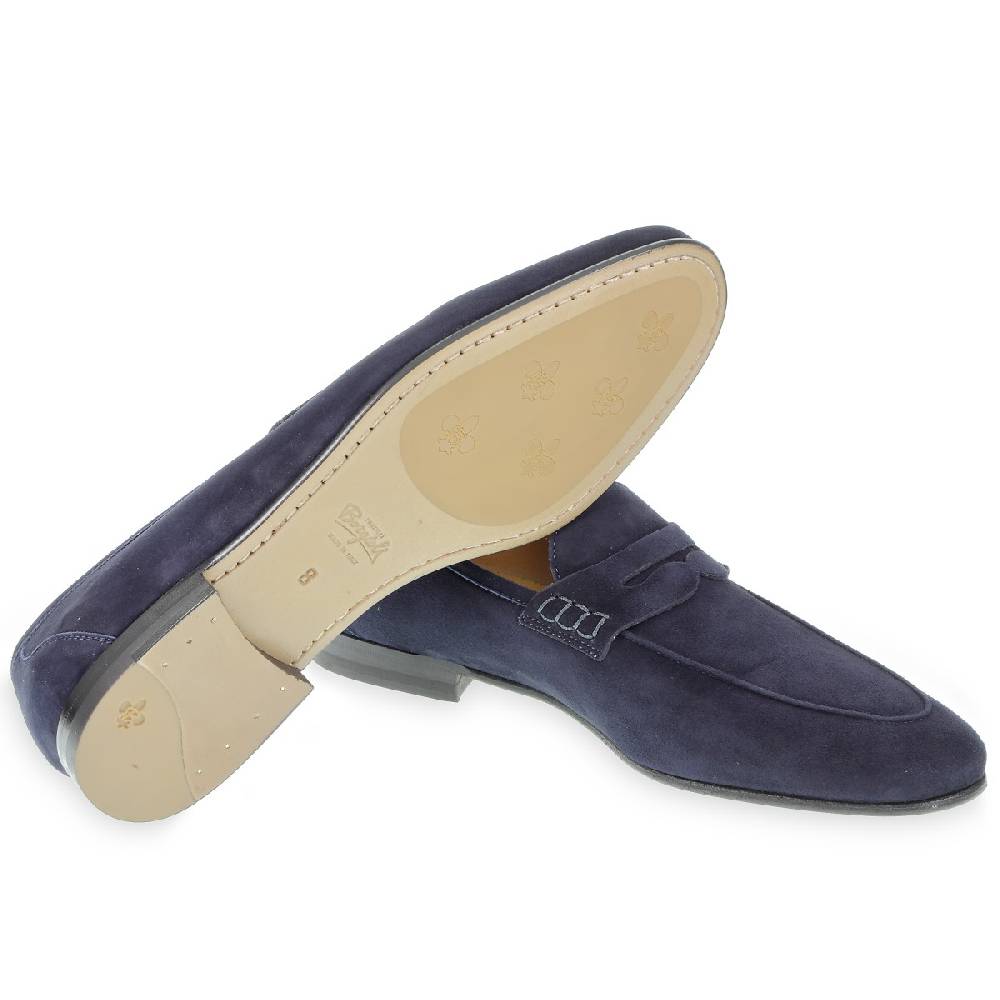 Lartigiano Del Cuoio Mocassino penny in camoscio blu fatto a mano da Fratelli Borgioli Saldi Di Fabbrica
