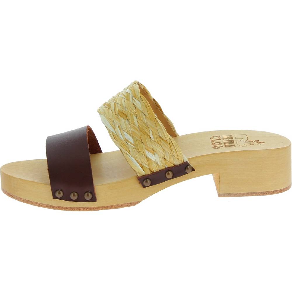 Lartigiano Del Cuoio Sabot in legno da donna artigianali con fascia in rafia e pelle testa di moro Negozi Online